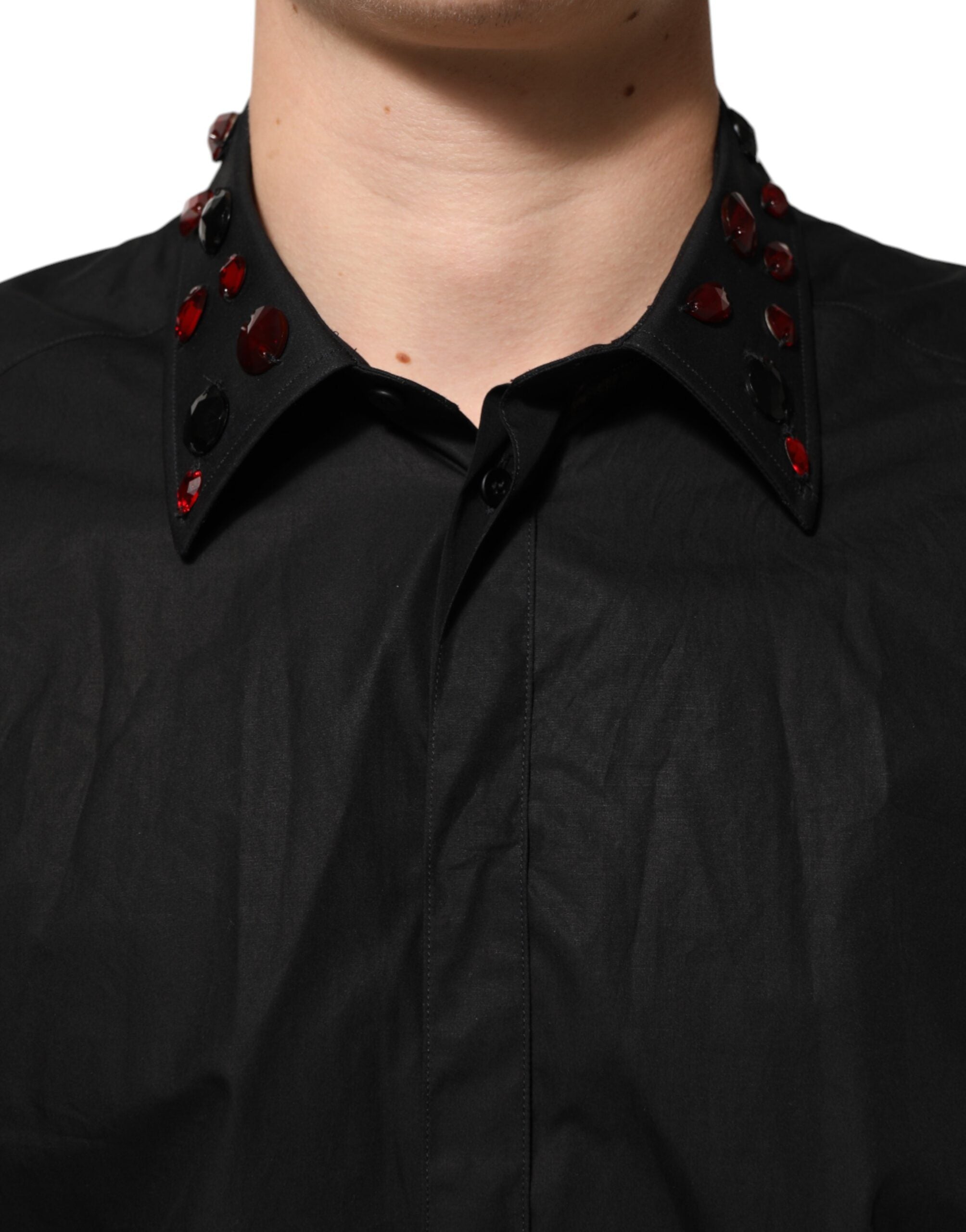 Black Cotton Embellished Collar Men’s Shirt