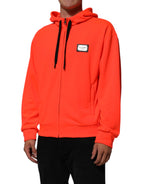 Red Fluorescent Polyester Logo Patch Hoodie Sweater