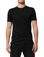 Black Cotton Velvet Logo Print Men T-shirt