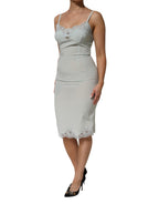 Light Blue Silk Lace Midi Bodycon Slip Dress