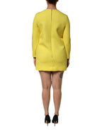 Yellow Viscose Acetate Mini Long Sleeve Dress