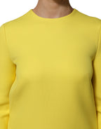 Yellow Viscose Acetate Mini Long Sleeve Dress