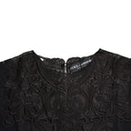 Black Silk Lace Trim Long Sleeves Blouse Top