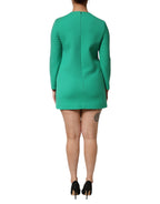 Green Viscose Acetate Mini Long Sleeve Dress