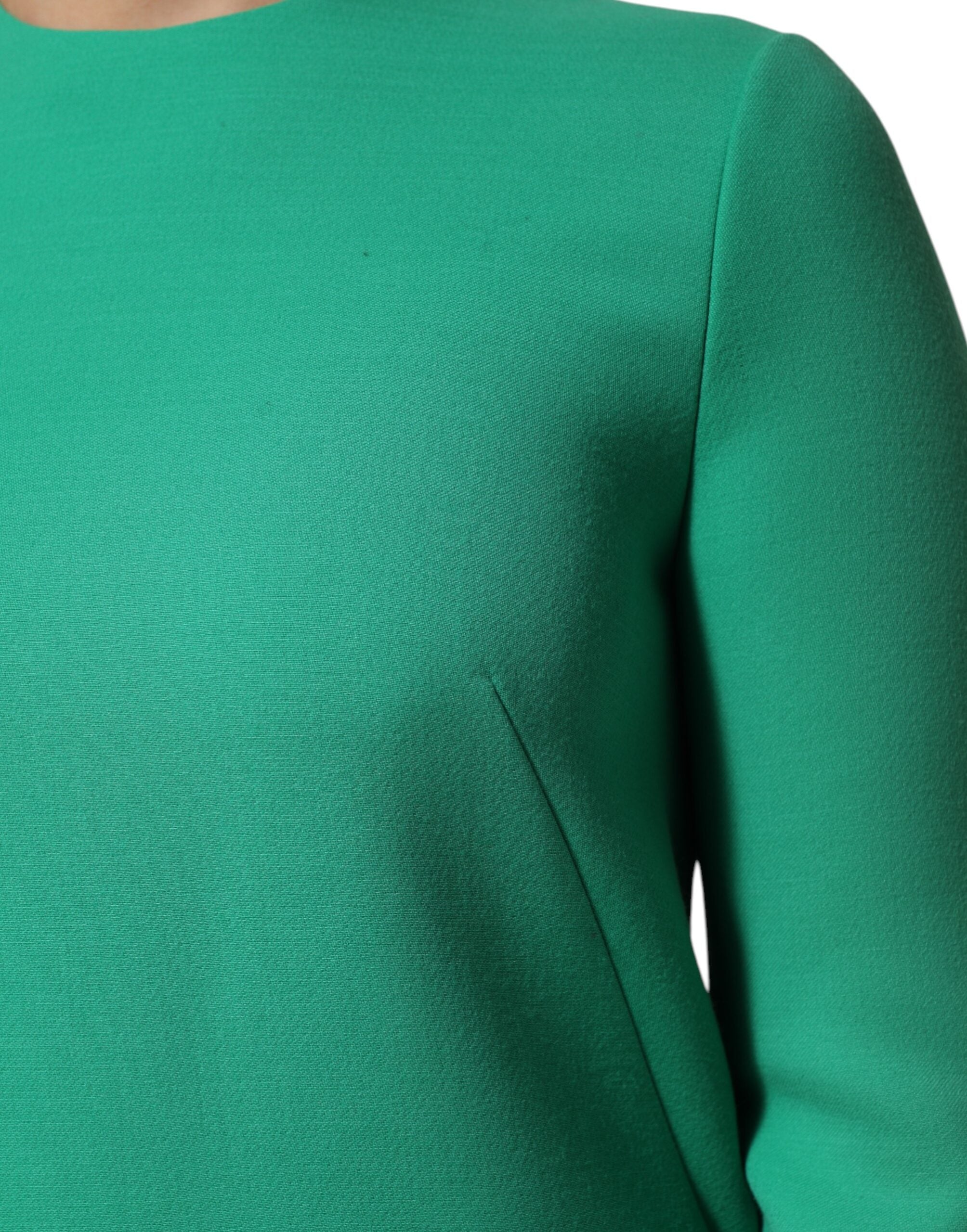 Green Viscose Acetate Mini Long Sleeve Dress