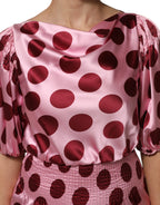 Pink Red Polka Dot Silk Satin Maxi Gown Dress