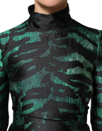 Black Green Metallic Jacquard Mini Long Dress