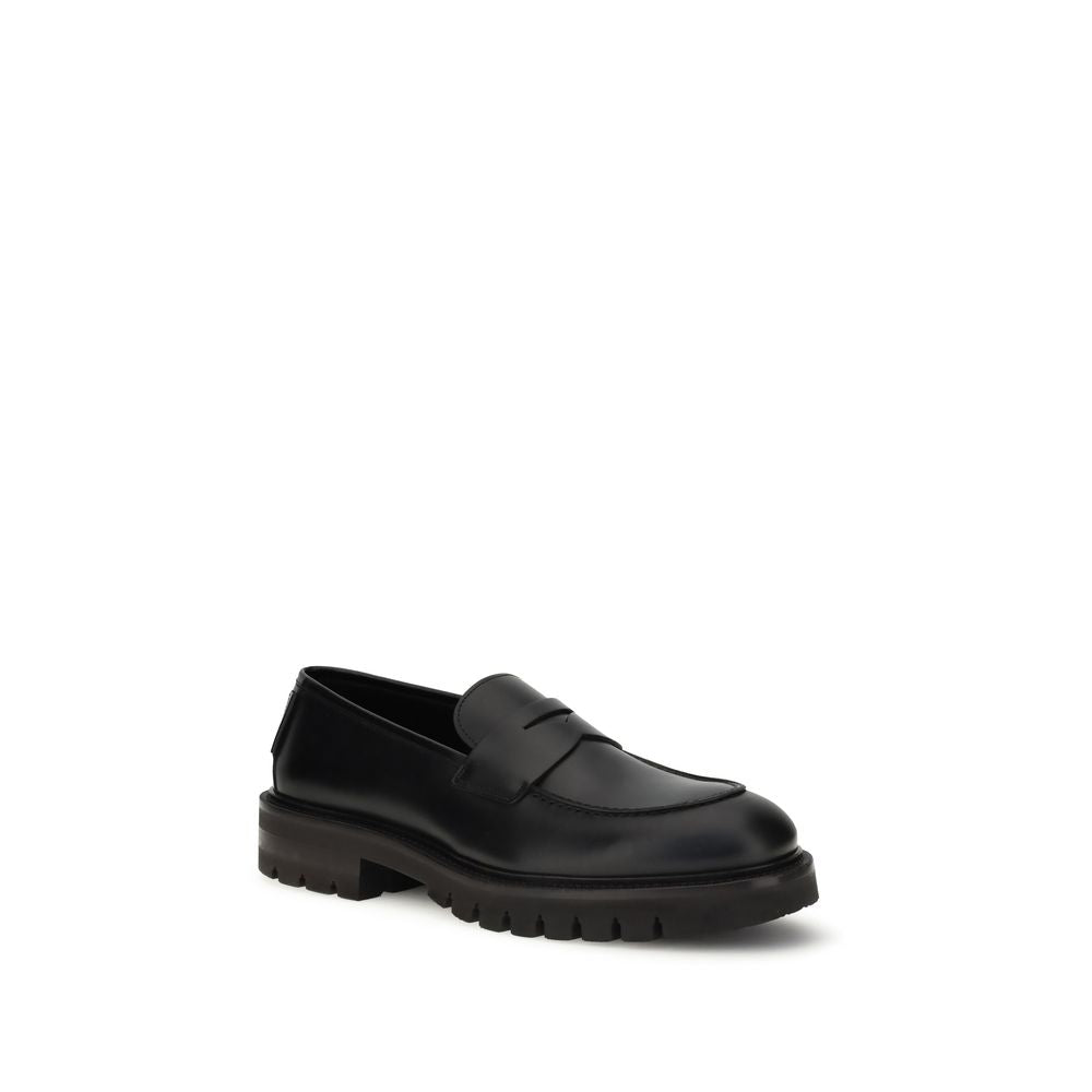 Black Calf Leather Bos Taurus Slip-On Loafers