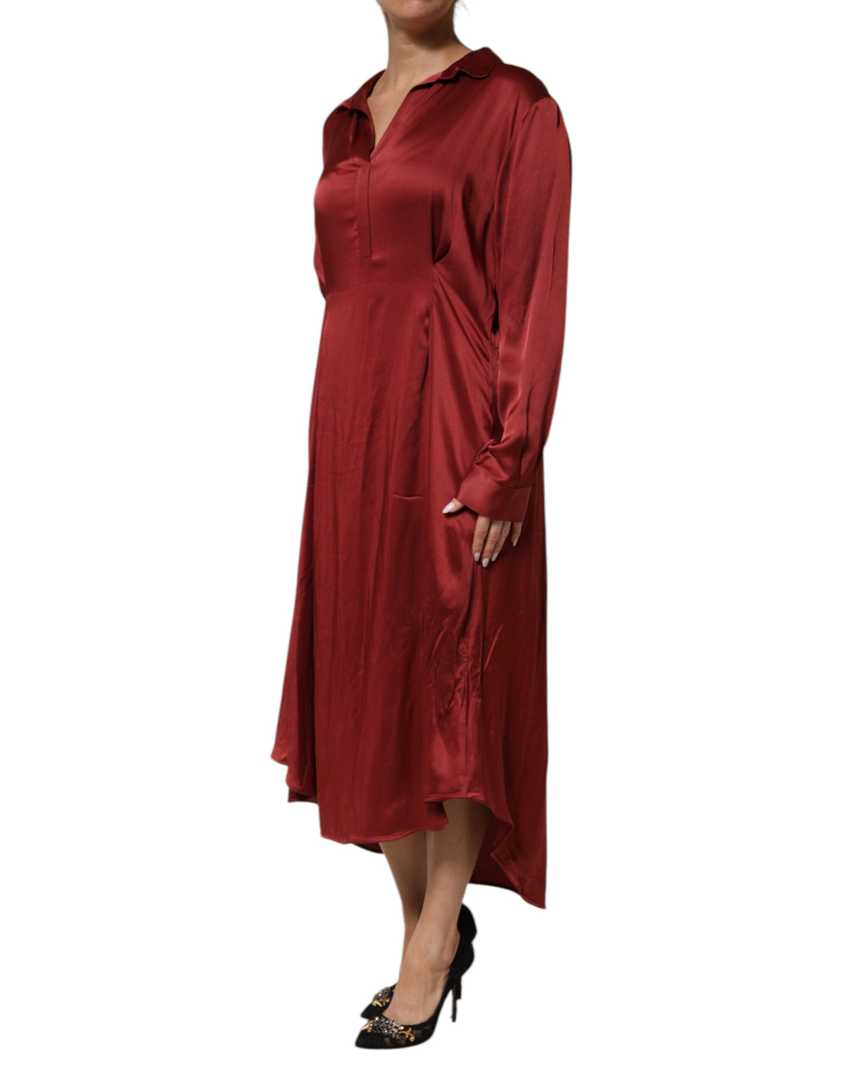 Burgundy Acetate Viscose Satin Long Dress