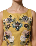 Yellow Silk Floral Embroidered Maxi Dress