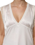 White Silk Blend Lace Trim Sleeveless V-Neck Women’s Top