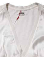 White Silk Blend Lace Trim Sleeveless V-Neck Women’s Top