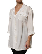White Silk Collared 3/4 Sleeves Blouse Top