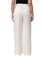 White Viscose Linen Wide Leg Palazzo Womens Pants