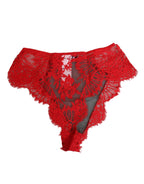 Red Floral Lace Sheer Briefs Women Underwear