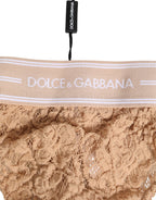 Beige Lace Logo Elastic Waist Thong Tanga Underwear