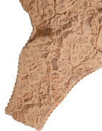 Beige Lace Logo Elastic Waist Thong Tanga Underwear