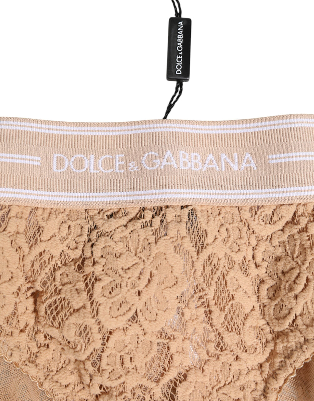 Beige Lace Brasiliano Briefs Logo Waistband Underwear
