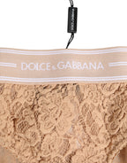 Beige Lace Brasiliano Briefs Logo Waistband Underwear