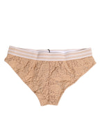 Beige Lace Brasiliano Briefs Logo Waistband Underwear