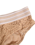 Beige Lace Brasiliano Briefs Logo Waistband Underwear