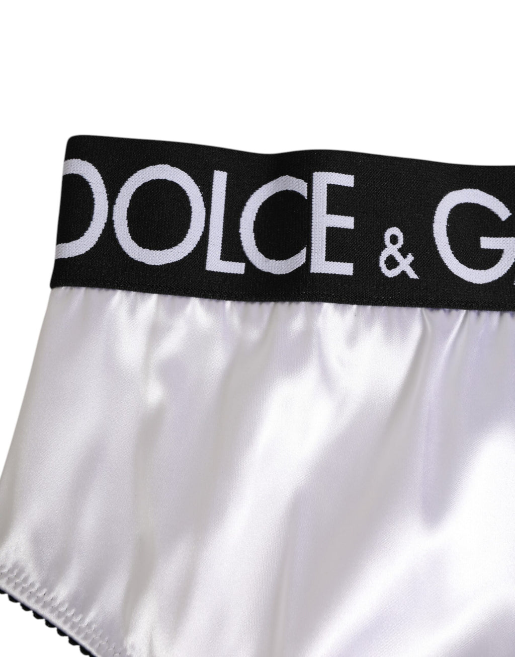 White Satin High-Waist Black Logo Women Underwear