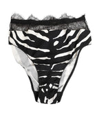 Black White Zebra Print Lace Trim High Underwear