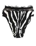 Black White Zebra Print Lace Trim High Underwear