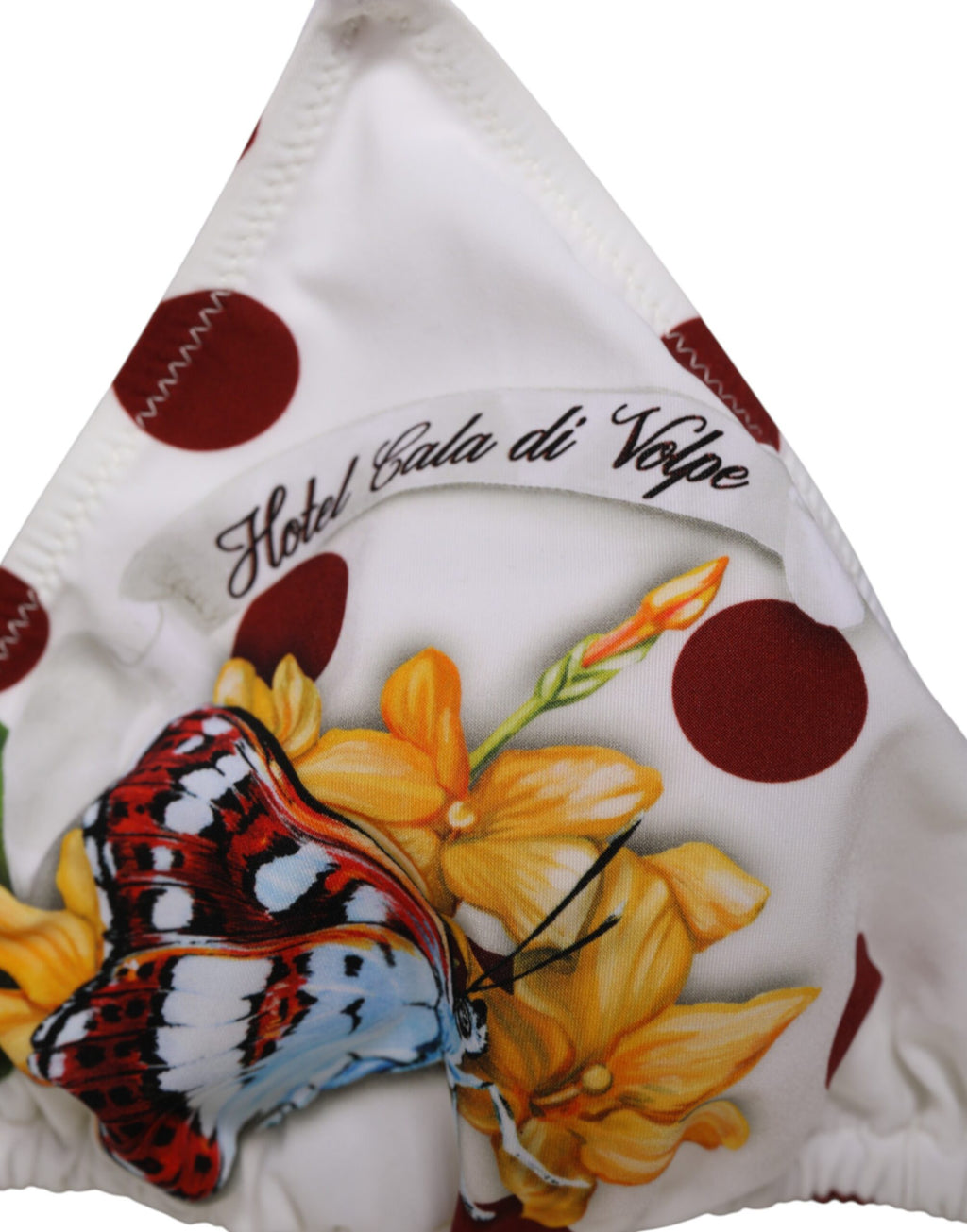 White Red Polka Dot Floral Print Triangle