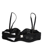 Black Polyester Embroidered Underwire Bra Underwear