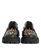 Black Leather Jeweled Crystals Derby Shoes