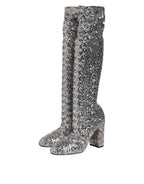 Shoes Silver Sequins Glitter High Heel Boot Shoes
