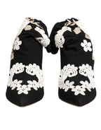 Black White Embroidered Jersey Stiletto Boots Shoes