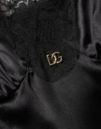 Black Silk Blend Lace Trim Sleeveless Mini Dress