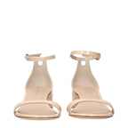 Beige Leather Flat Sandals
