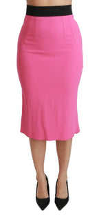 Pink High Waist Pencil Cut Midi Skirt
