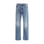 Blue Cotton Straight-Leg Jeans