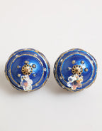 Gold Brass Blue Christmas Ball Crystal Drop Clip On Earrings