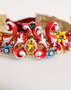 Red Carretto Multicolor Crystal Gold Tiara Crow Headband