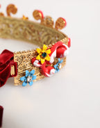 Red Carretto Multicolor Crystal Gold Tiara Crow Headband
