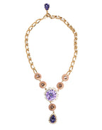 Gold Brass Crystal Pearl Purple Floral Pendant Jewelry Necklace