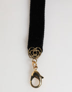 Blue Floral Appliqué Velvet Choker Crystal Beads Necklace