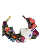 White Multicolor Floral Silk Bow Crystal Embellished Headband