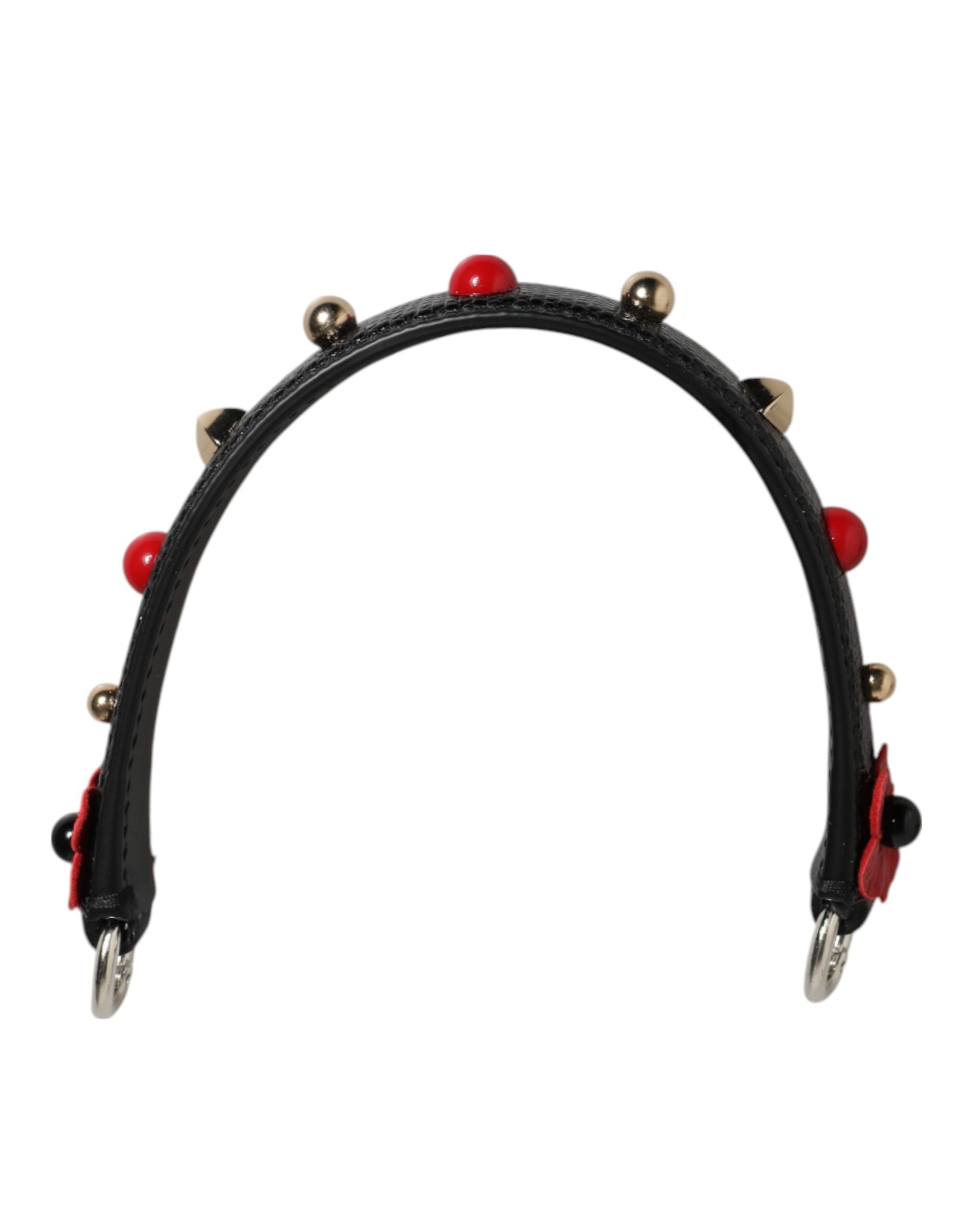 Black Embellished Leather Bag Handle Women Shoulder Strap