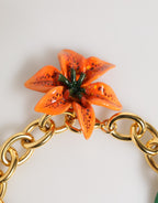 Multicolor Gold Brass Tiger Lily Floral Chai Necklace