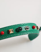 Green Embellished Leather Bag Handle Women Shoulder Strap