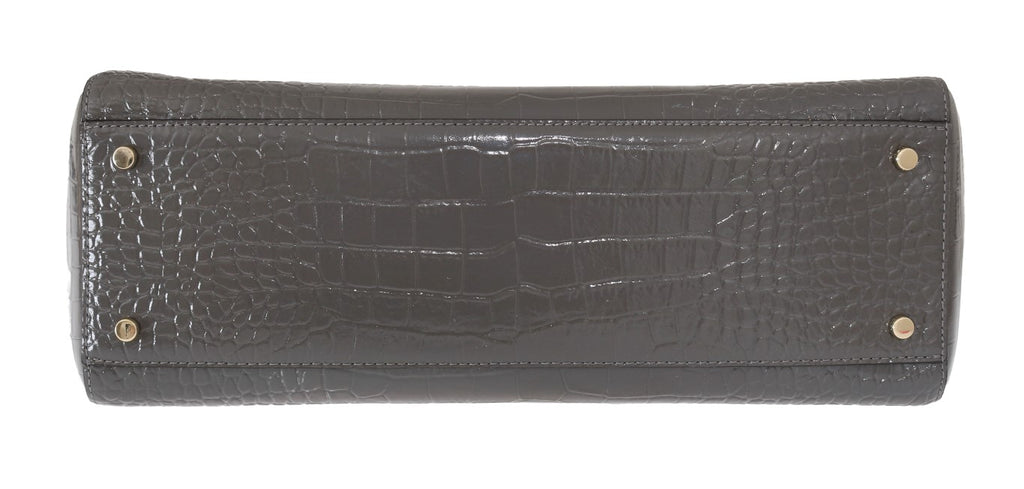 Grey Croc Embossed Leather Elissa Bristol Drive Tote Handbag Bag