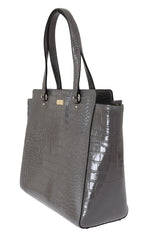 Grey Croc Embossed Leather Elissa Bristol Drive Tote Handbag Bag