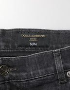 Black Cotton Slim Fit Distressed Ripped Logo Jeans