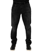 Black Washed Cotton Skinny Men Denim Jeans